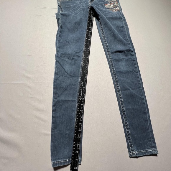 Miss Me Jeans Womens 25 Blue Signature Skinny Embroidered Stretch Denim Mid Rise - Picture 14 of 16